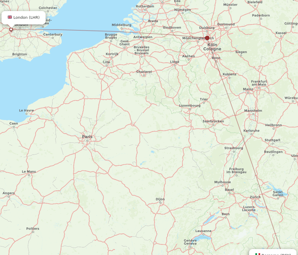 LHR to BGY flights and routes map