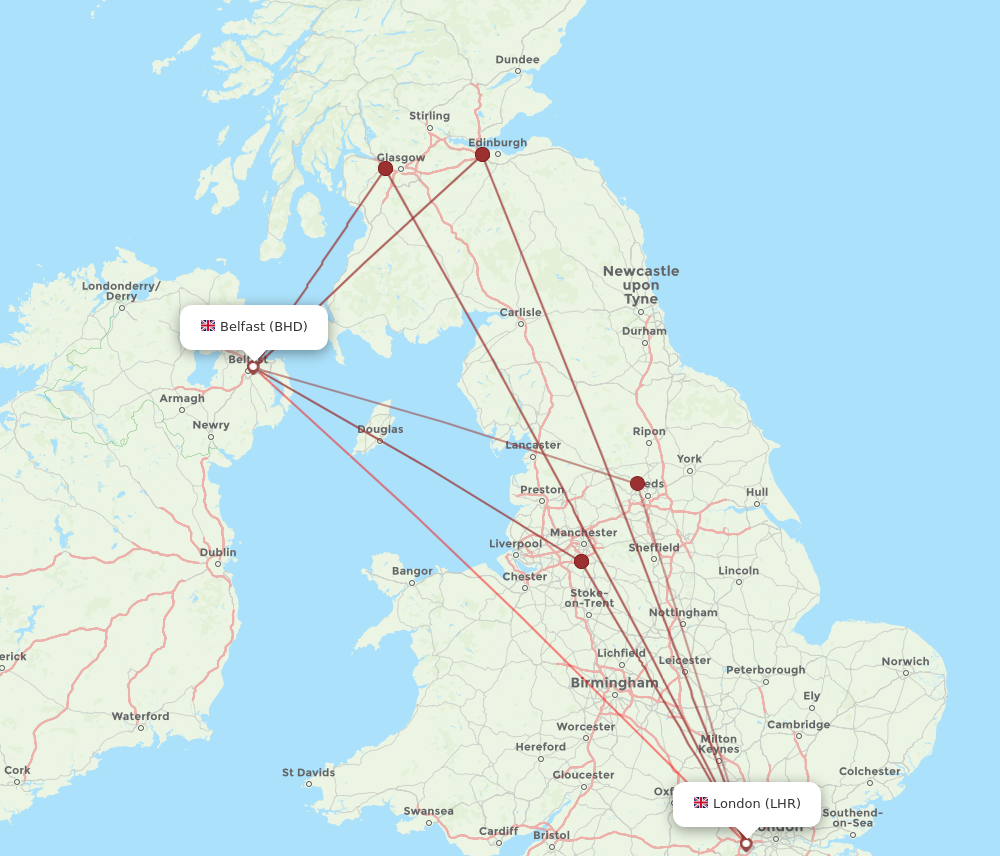 LHR to BHD flights and routes map