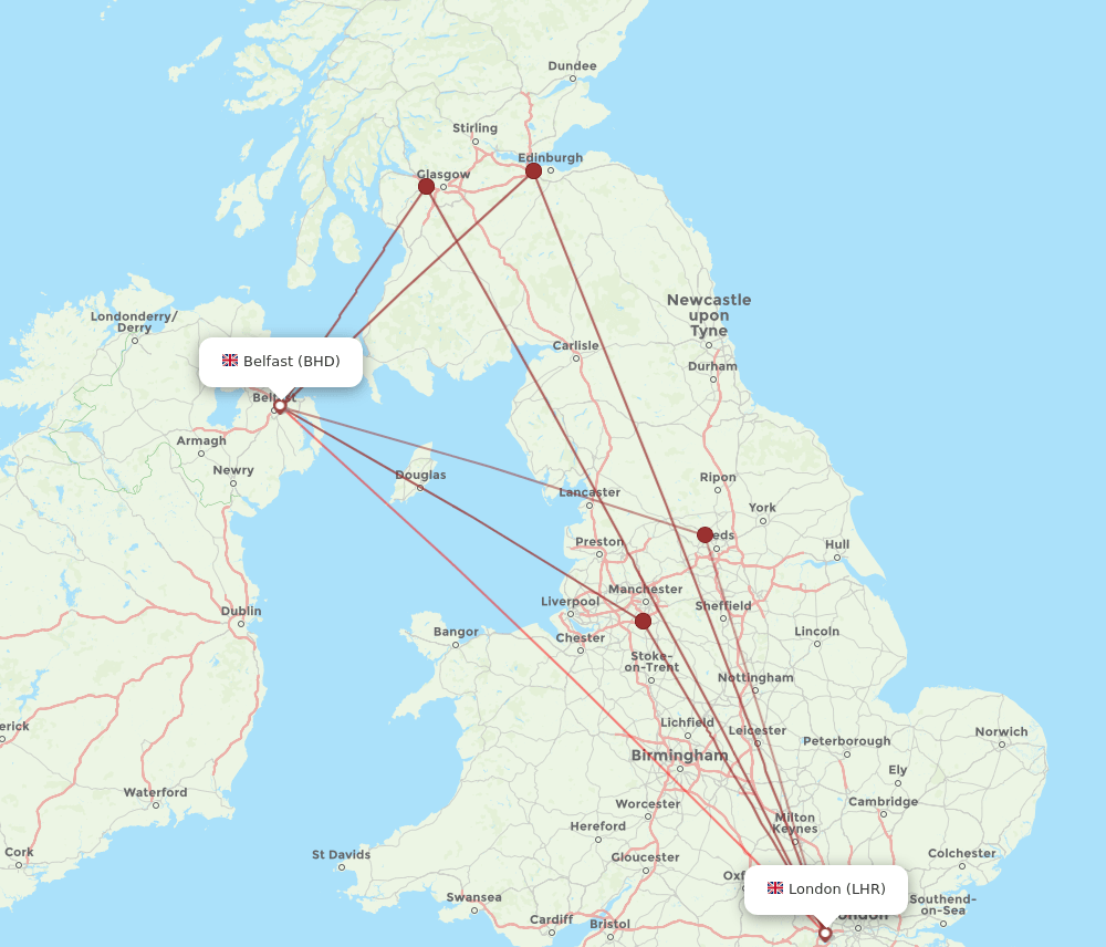 LHR-BHD flight routes