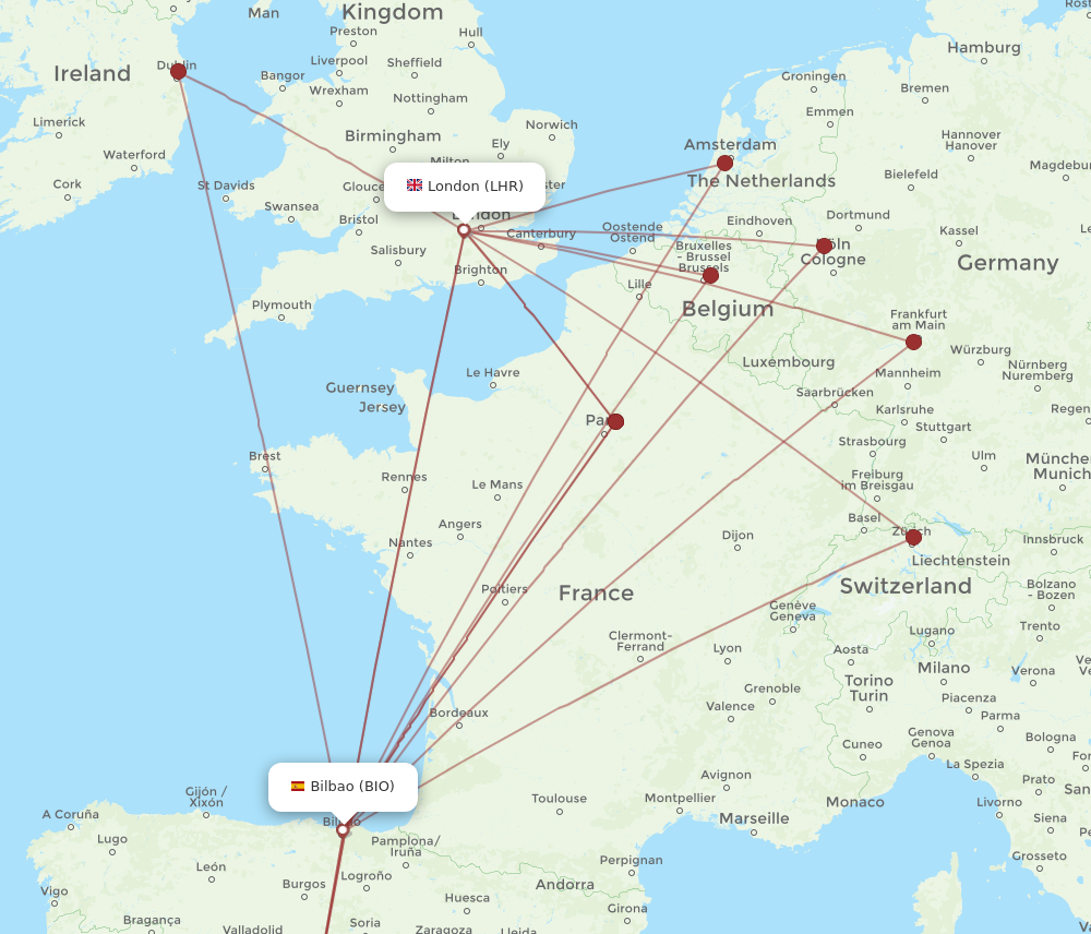 LHR to BIO flights and routes map