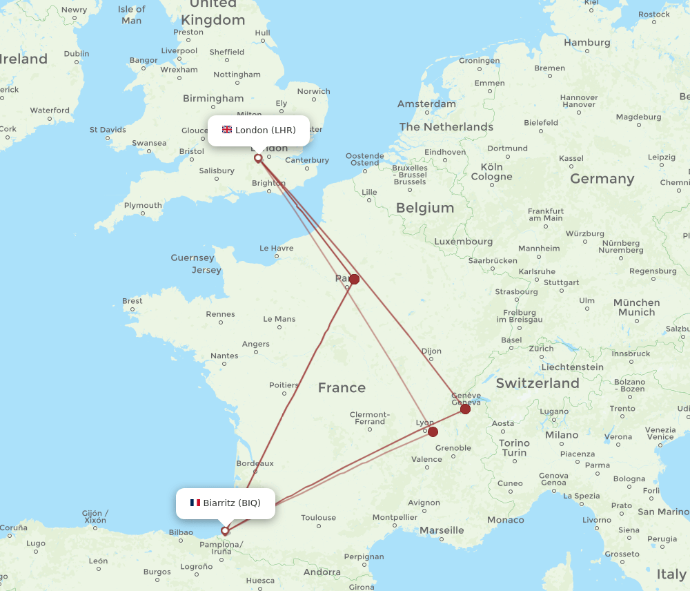 LHR-BIQ flight routes