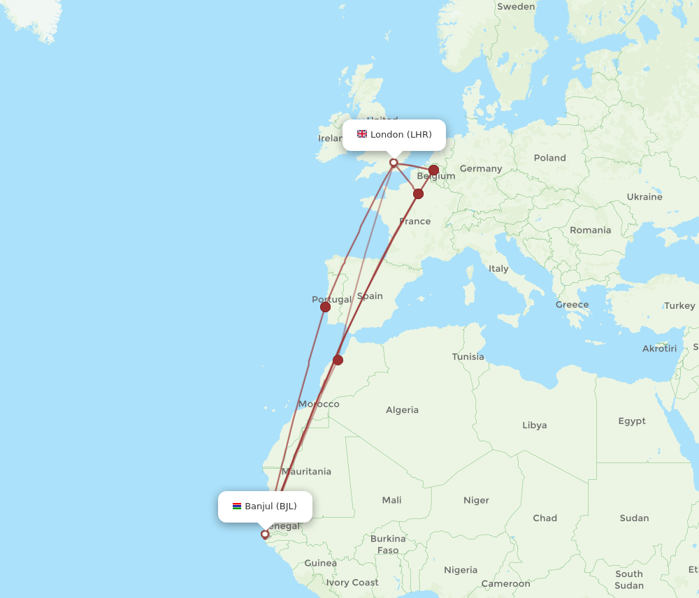 LHR-BJL flight routes