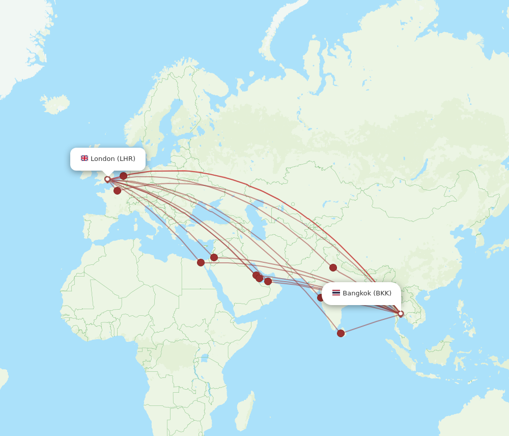 LHR to BKK flights and routes map