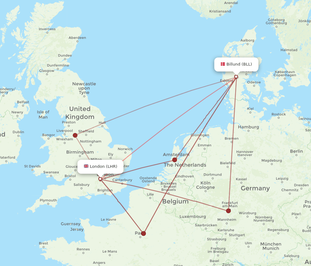 LHR-BLL flight routes