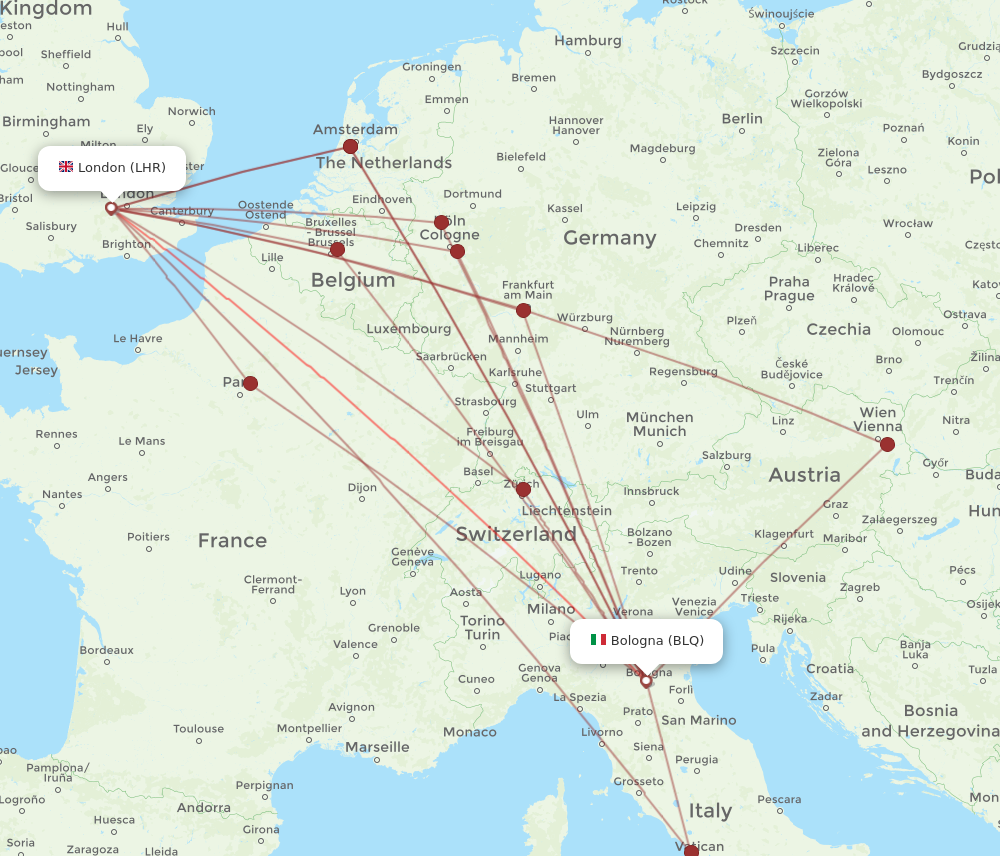 LHR to BLQ flights and routes map