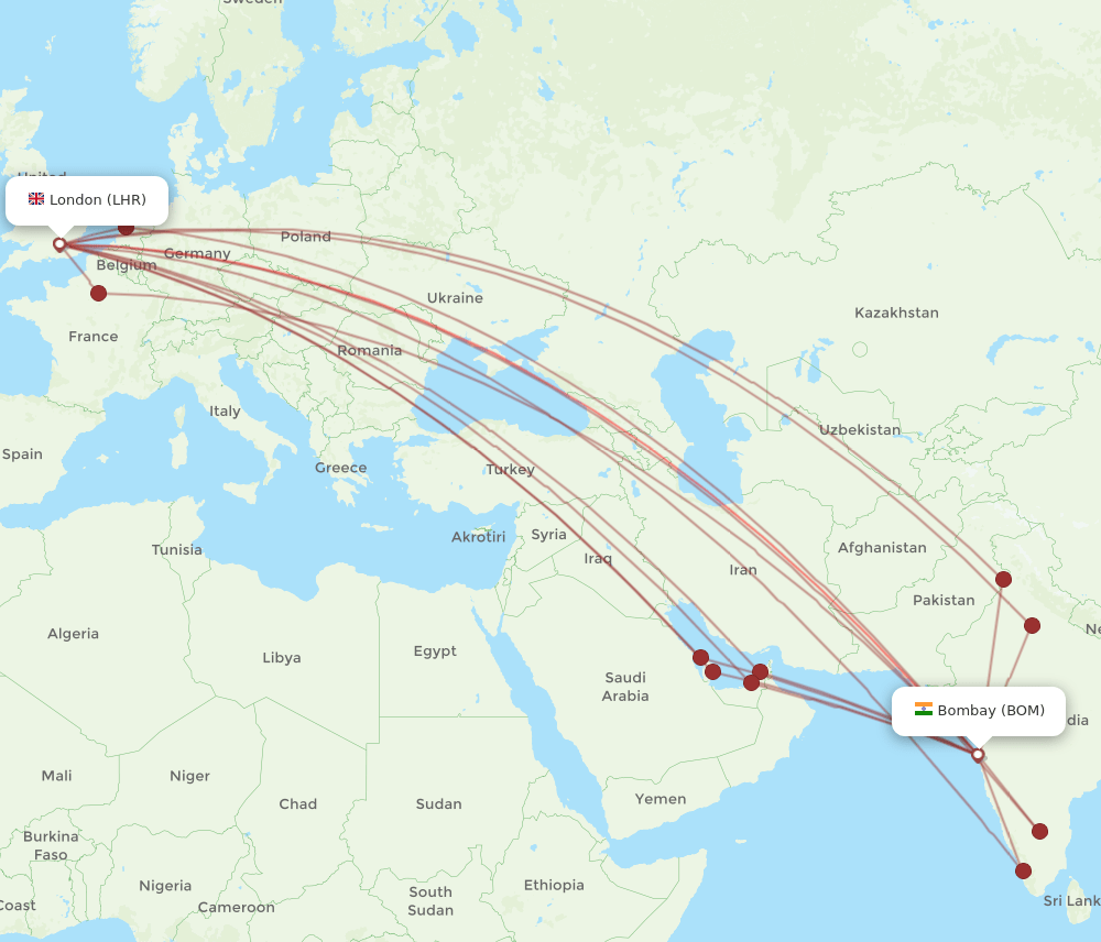 LHR-BOM flight routes