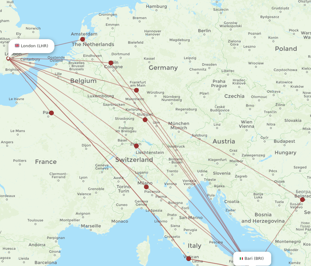 LHR-BRI flight routes