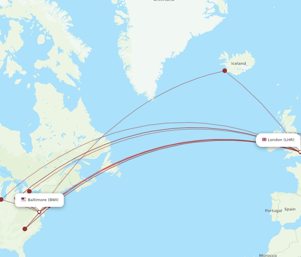 LHR-BWI flight routes