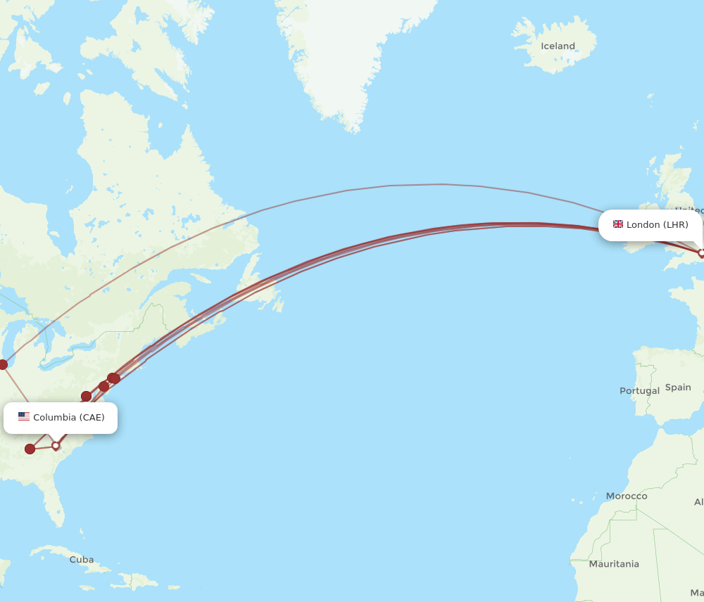 LHR-CAE flight routes