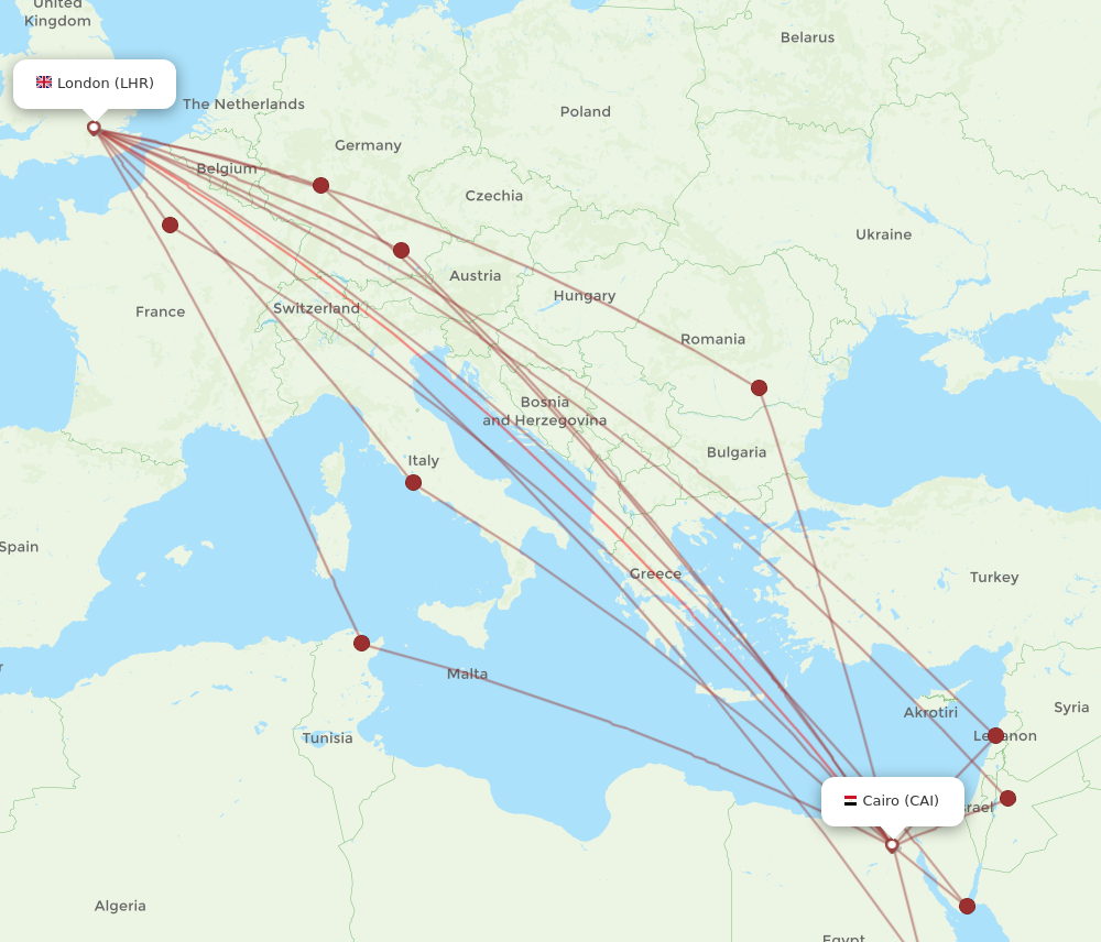 LHR to CAI flights and routes map