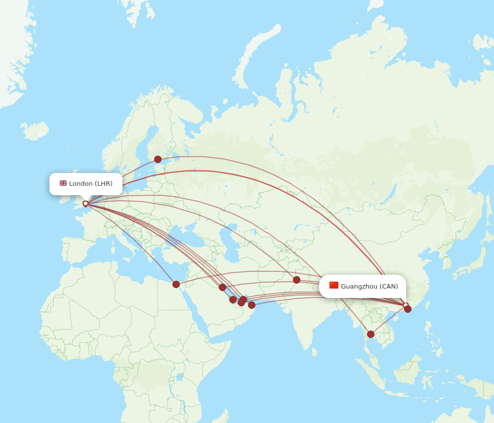 LHR to CAN flights and routes map