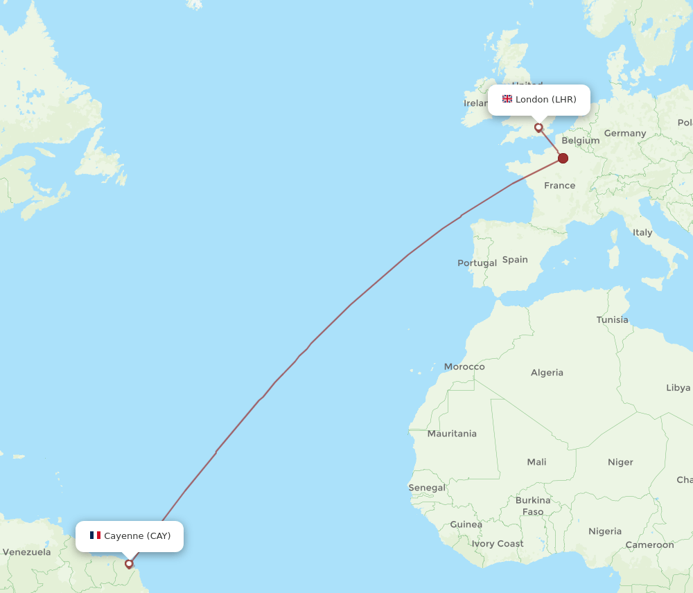 LHR to CAY flights and routes map