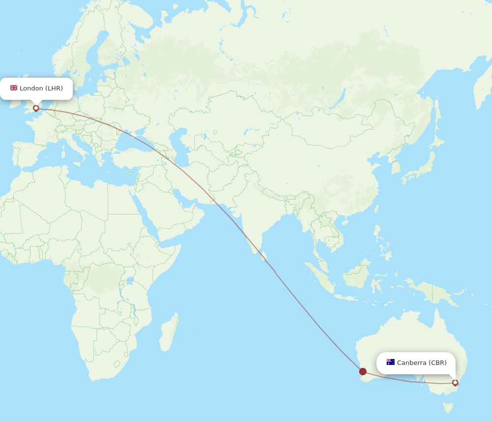 LHR to CBR flights and routes map