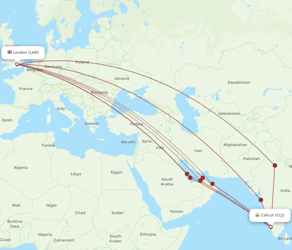 LHR-CCJ flight routes