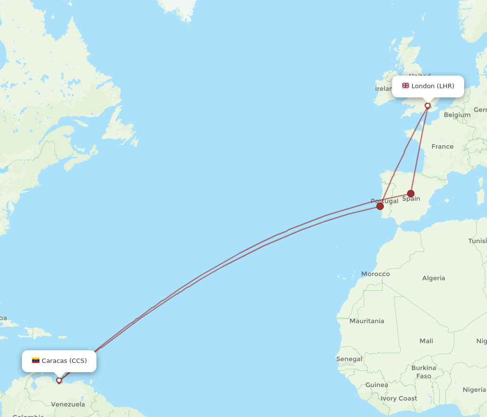 LHR to CCS flights and routes map