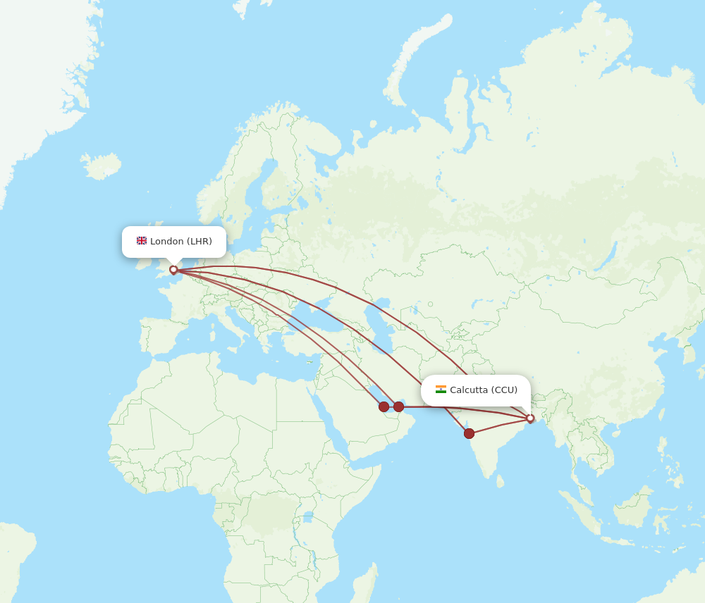 LHR to CCU flights and routes map