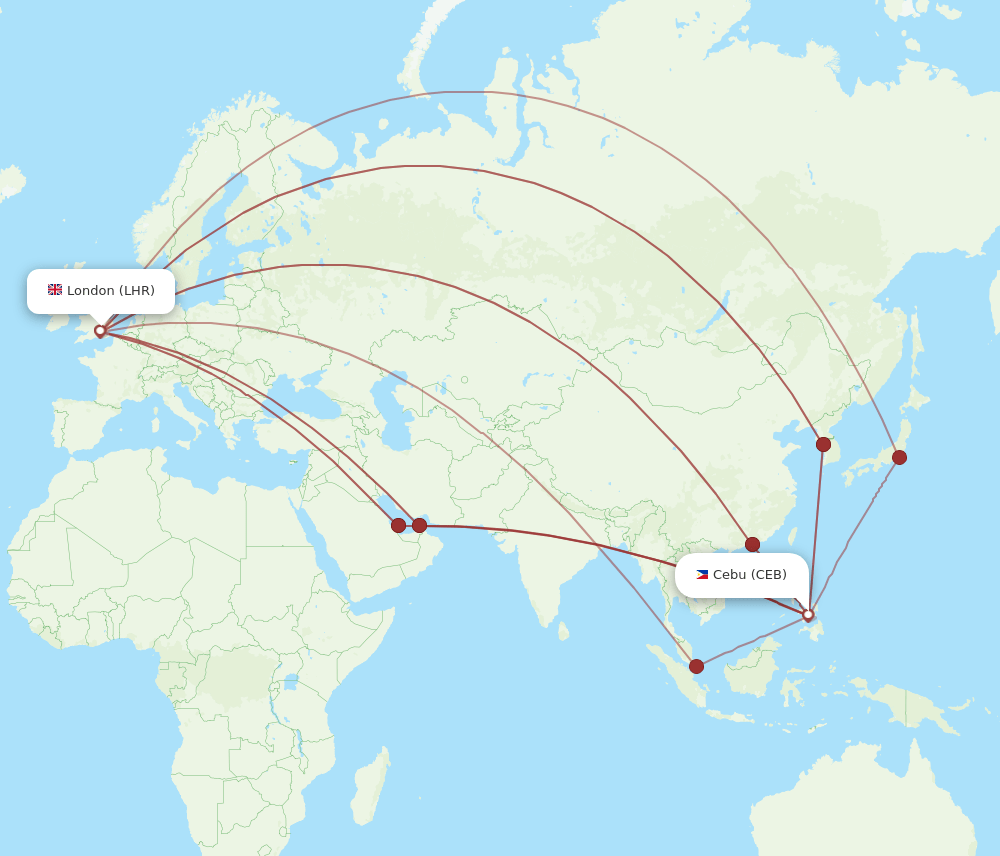 LHR to CEB flights and routes map