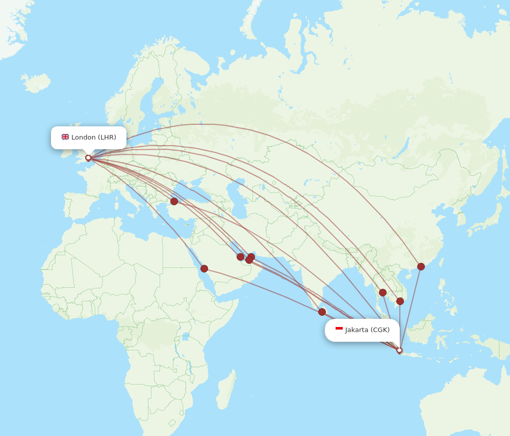 LHR to CGK flights and routes map