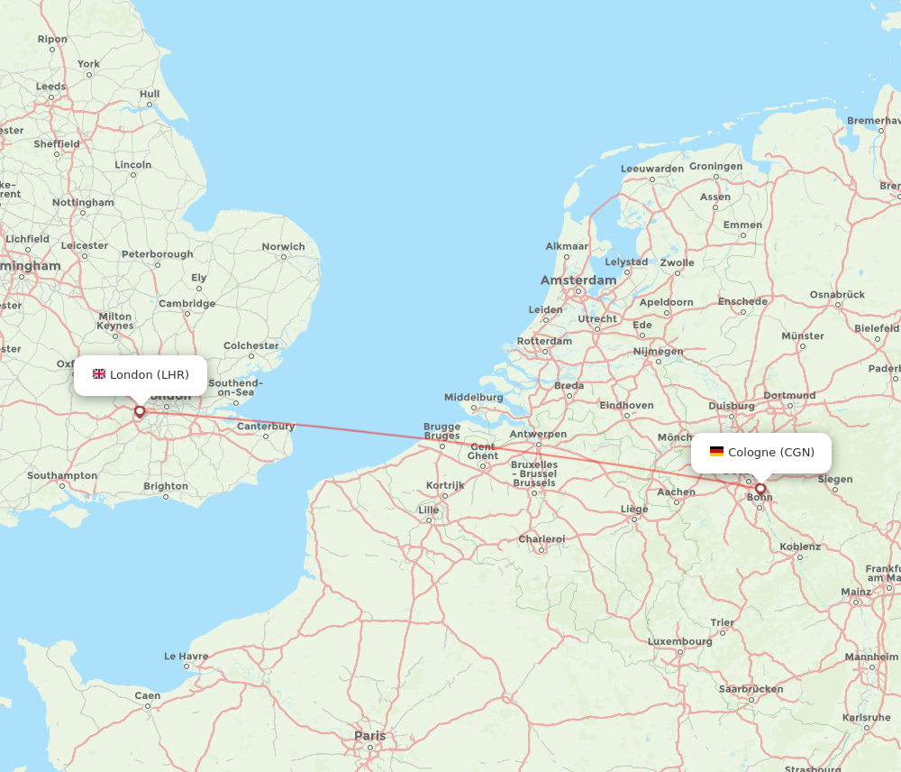 LHR to CGN flights and routes map