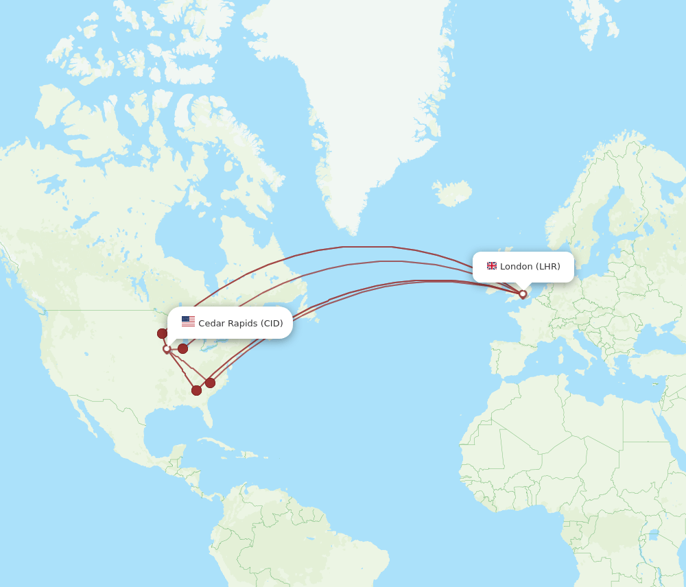 LHR to CID flights and routes map