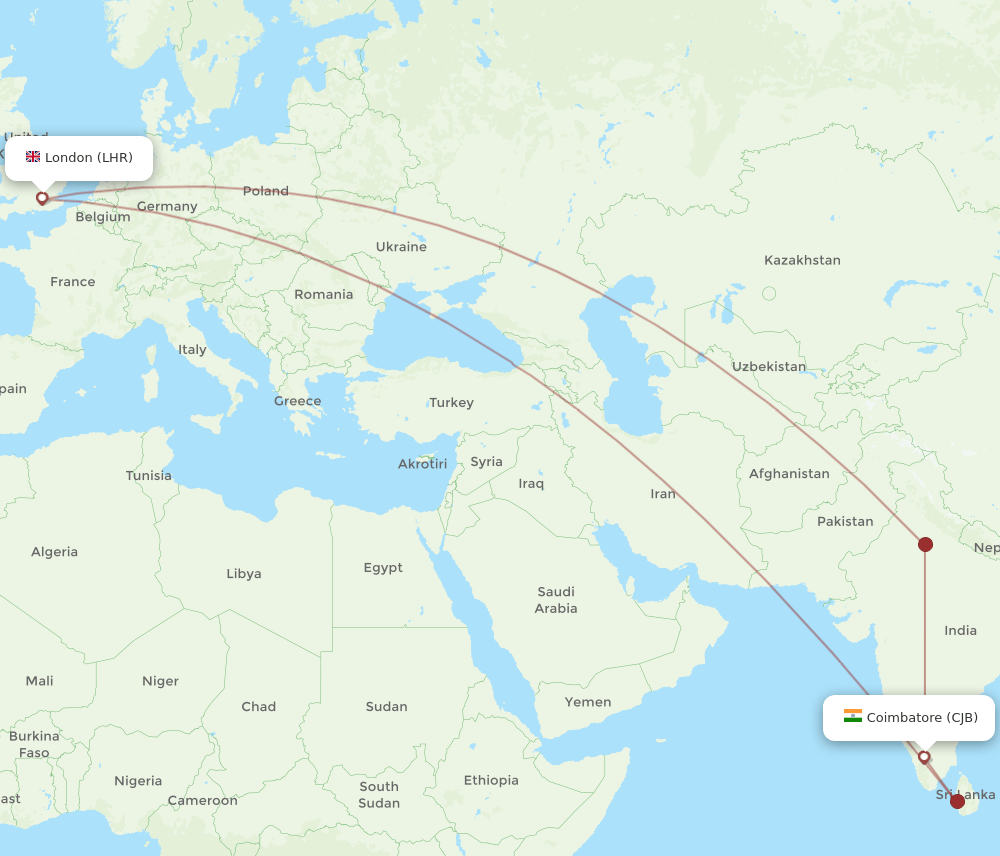 LHR-CJB flight routes