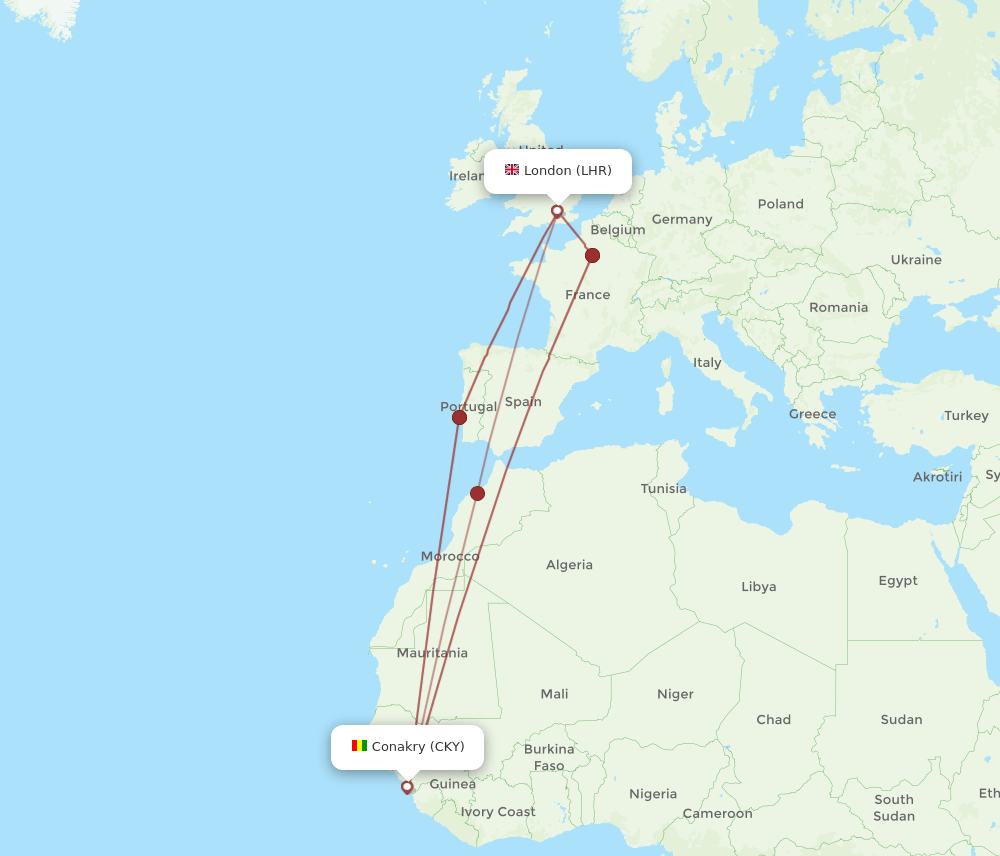LHR-CKY flight routes