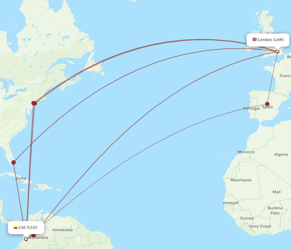 LHR-CLO flight routes