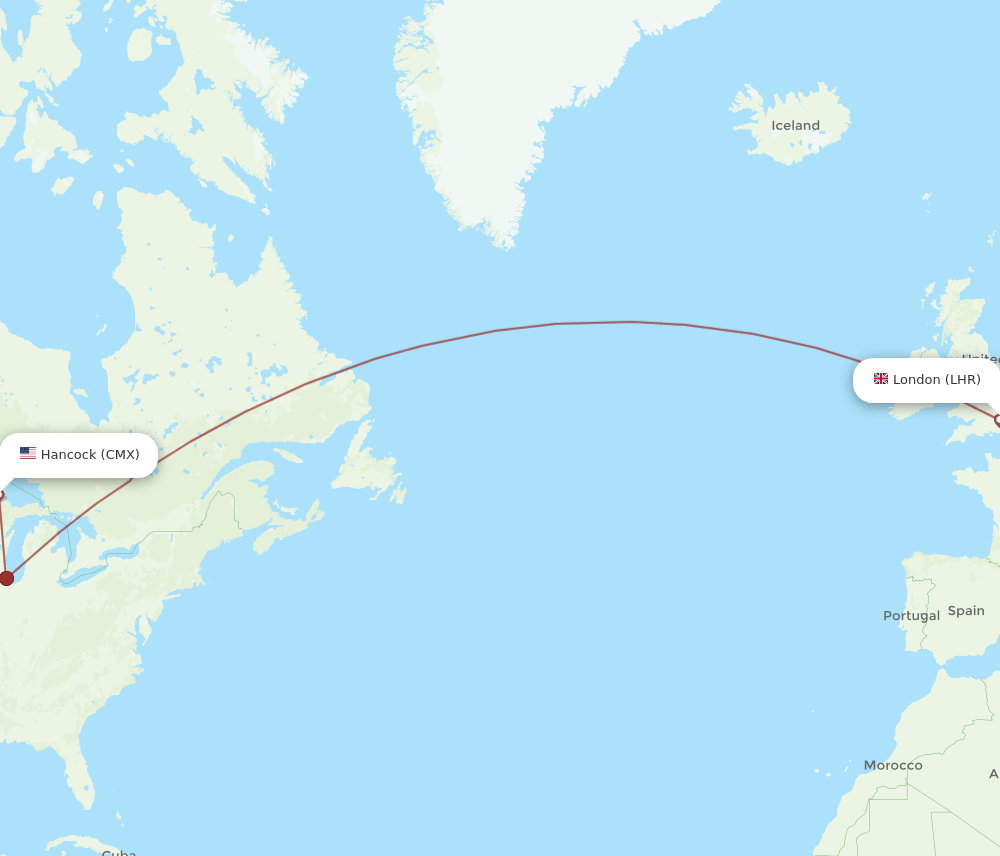 LHR to CMX flights and routes map