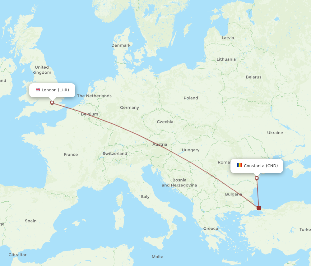 LHR to CND flights and routes map