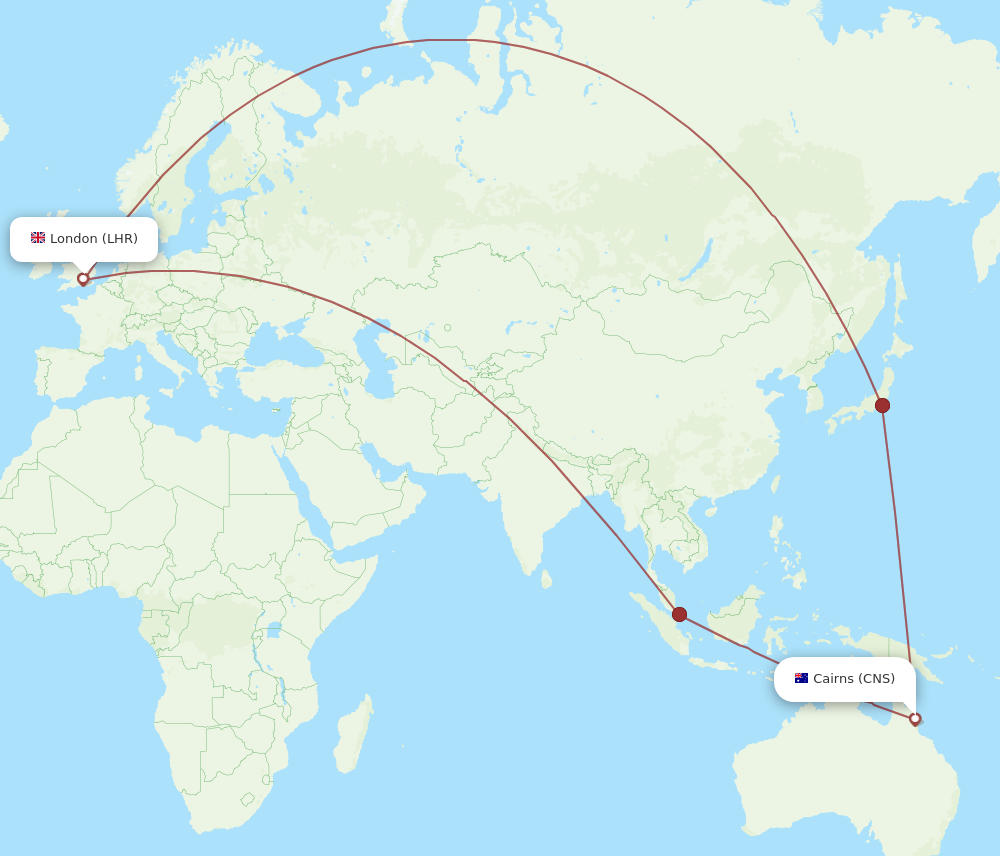 LHR to CNS flights and routes map