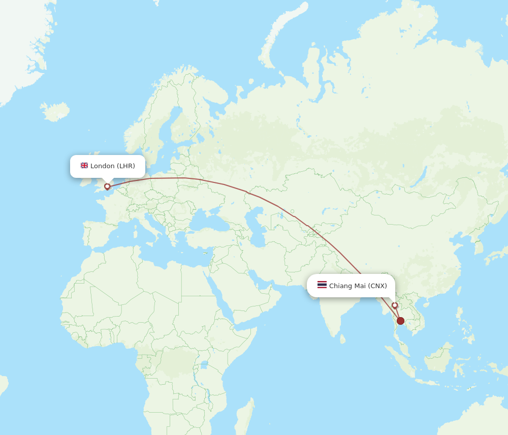 LHR to CNX flights and routes map