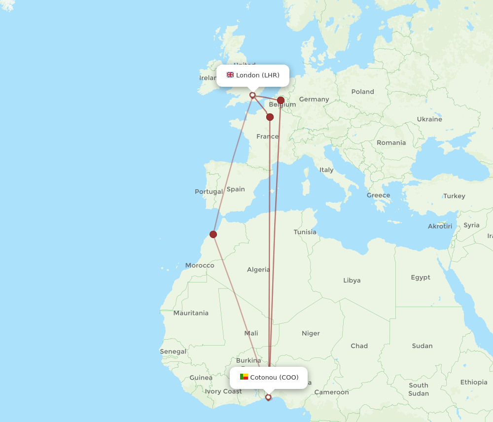LHR to COO flights and routes map