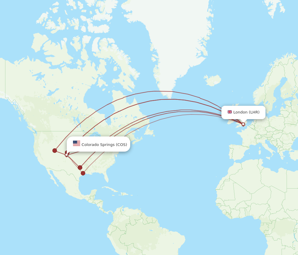 LHR to COS flights and routes map