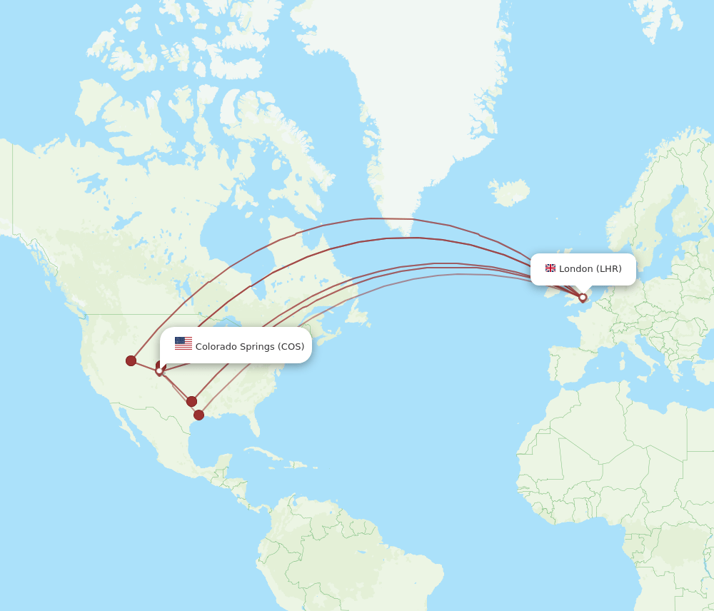 LHR to COS flights and routes map