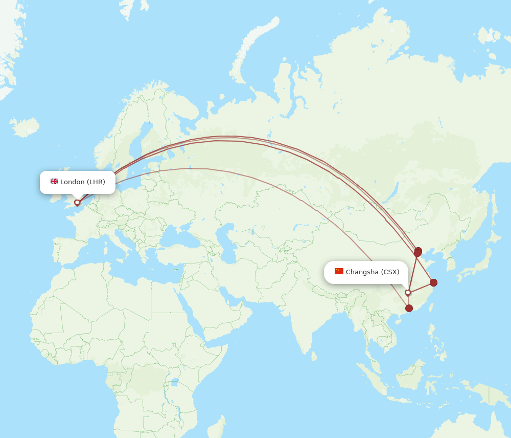 LHR-CSX flight routes