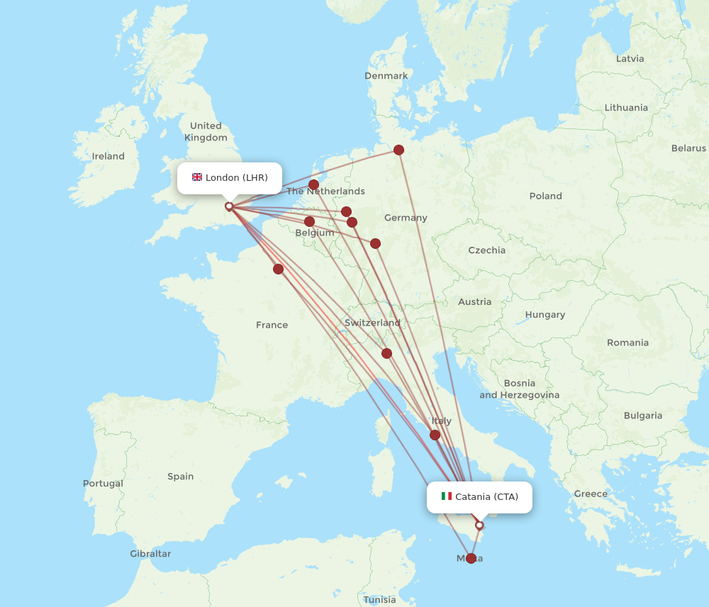 LHR to CTA flights and routes map