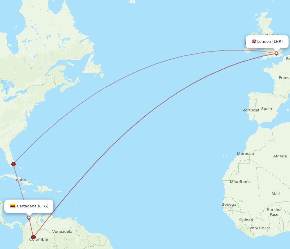 LHR-CTG flight routes