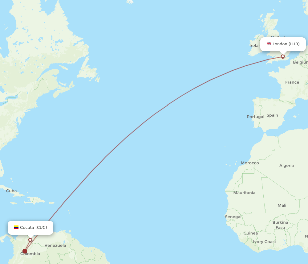 LHR-CUC flight routes