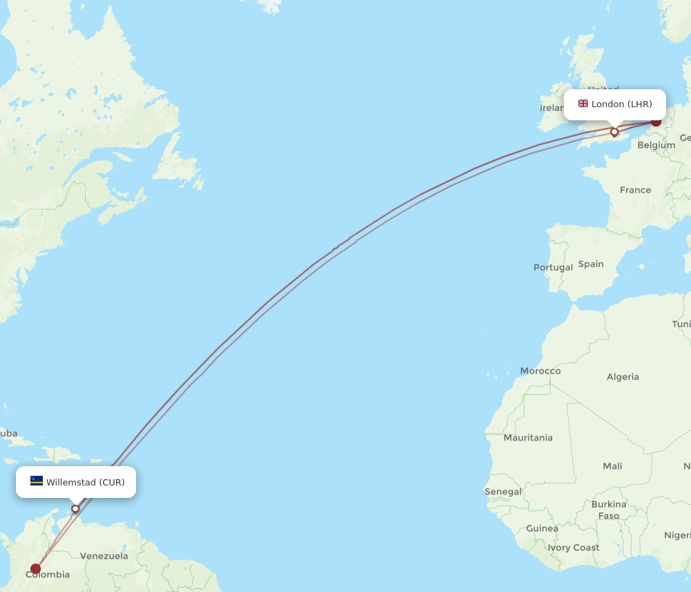 LHR-CUR flight routes