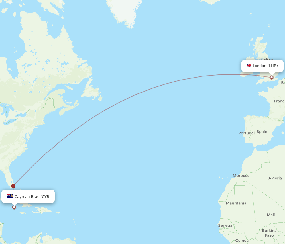 LHR-CYB flight routes