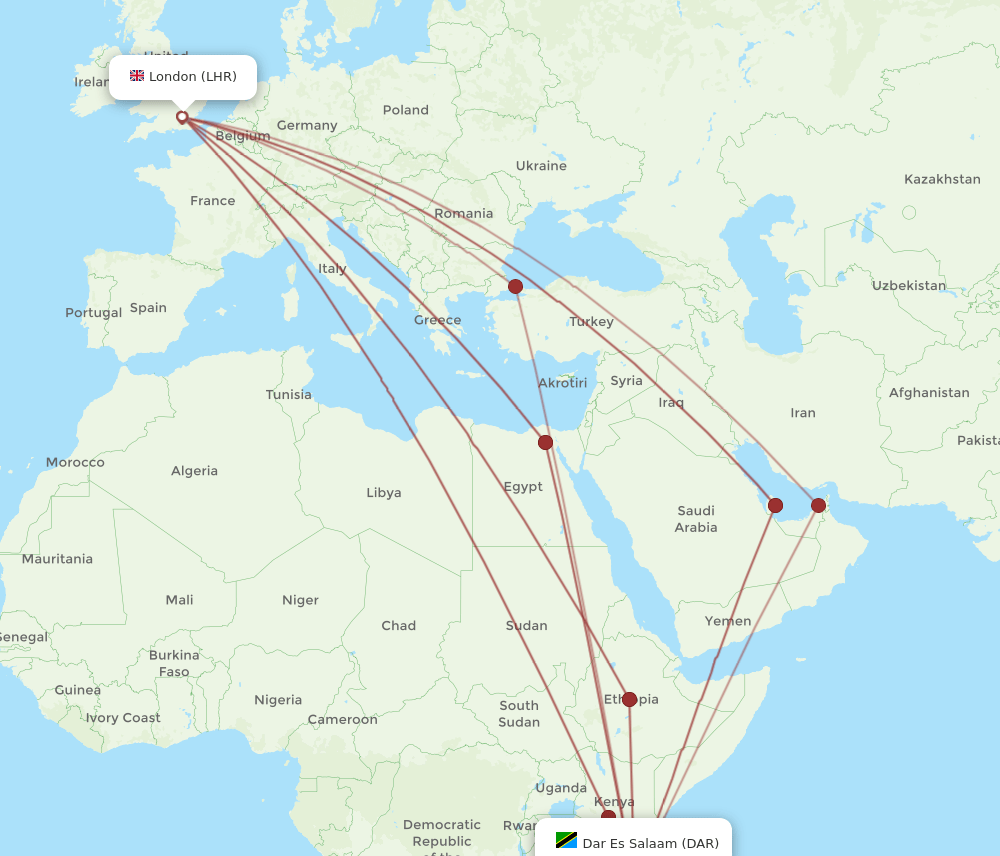 LHR-DAR flight routes