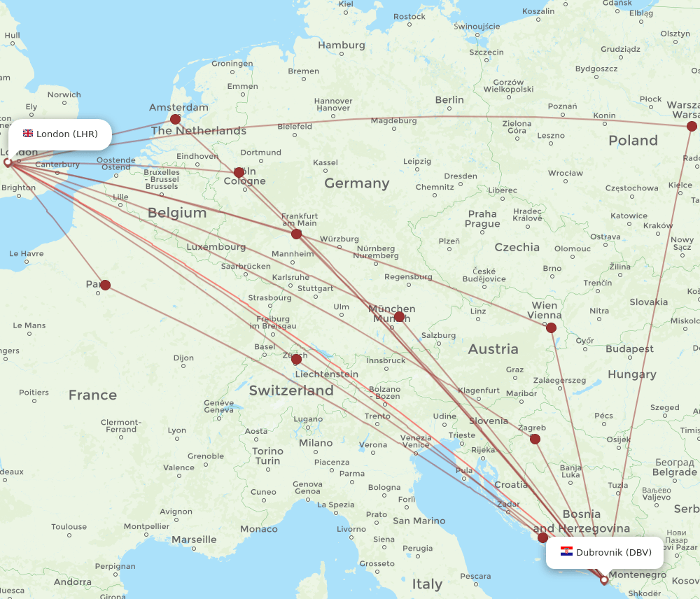 LHR-DBV flight routes