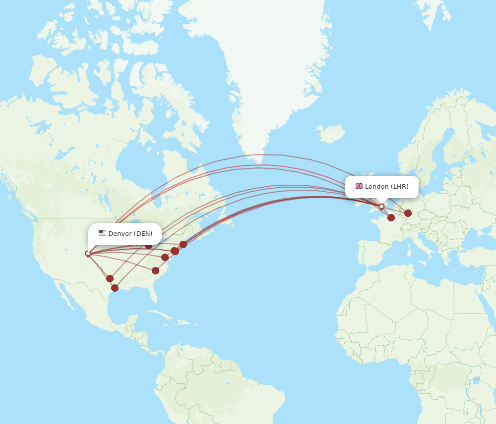 LHR to DEN flights and routes map