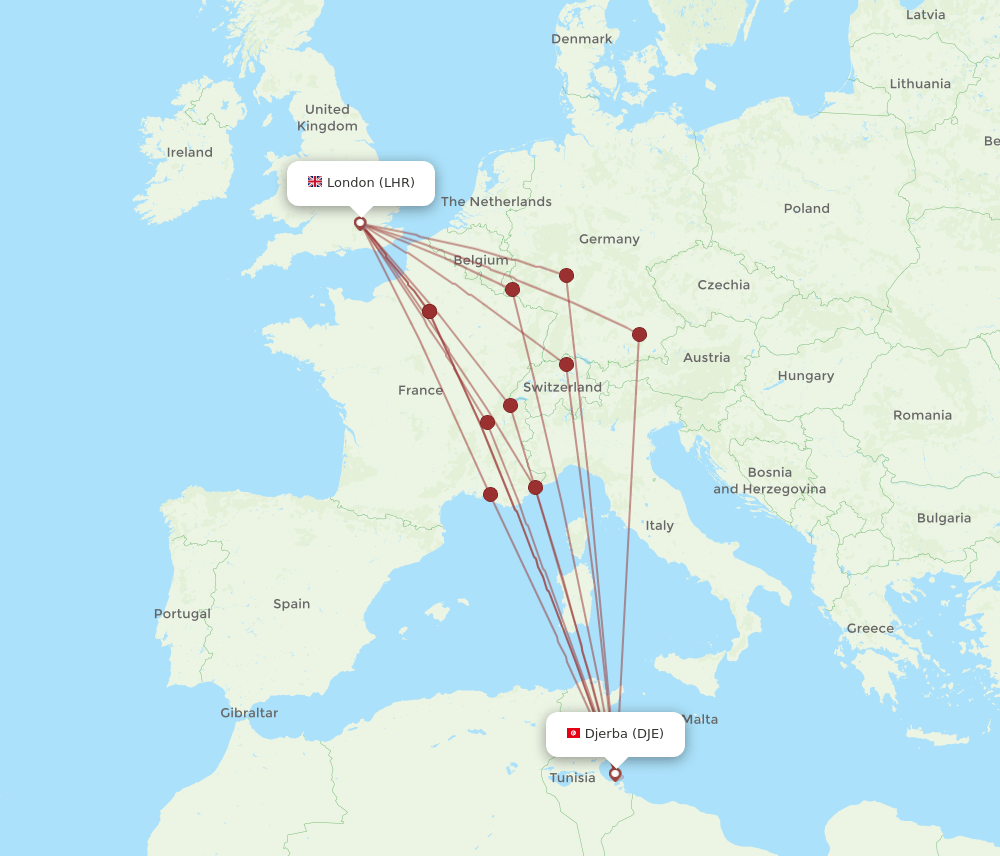 LHR-DJE flight routes