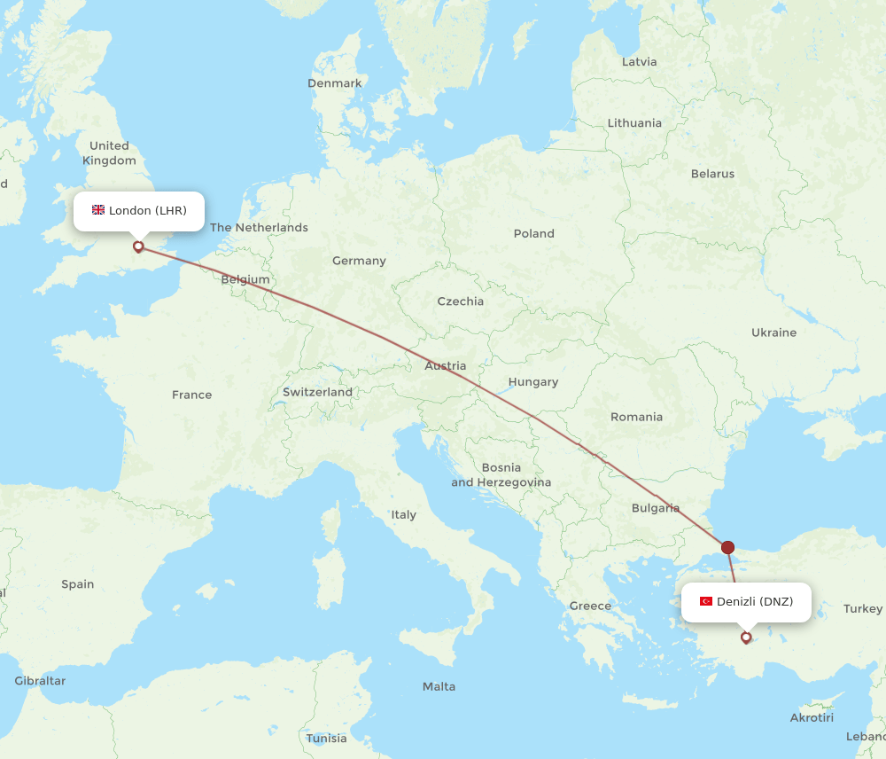 LHR-DNZ flight routes