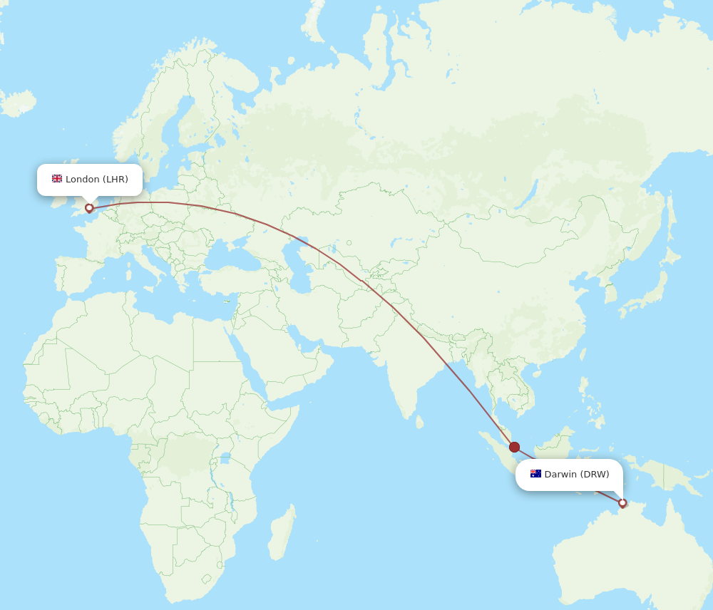 LHR to DRW flights and routes map