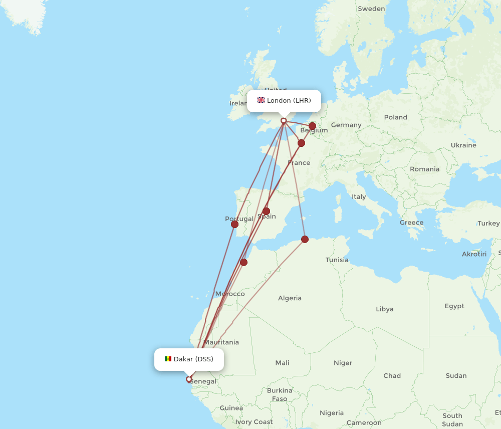 LHR-DSS flight routes