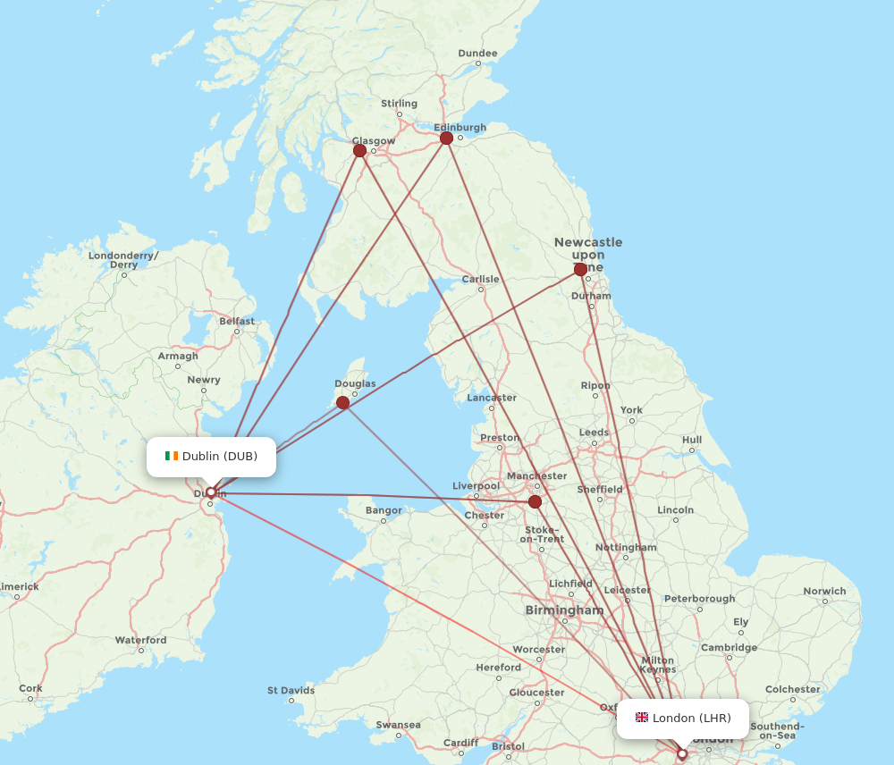 London - Dublin route map and flight paths