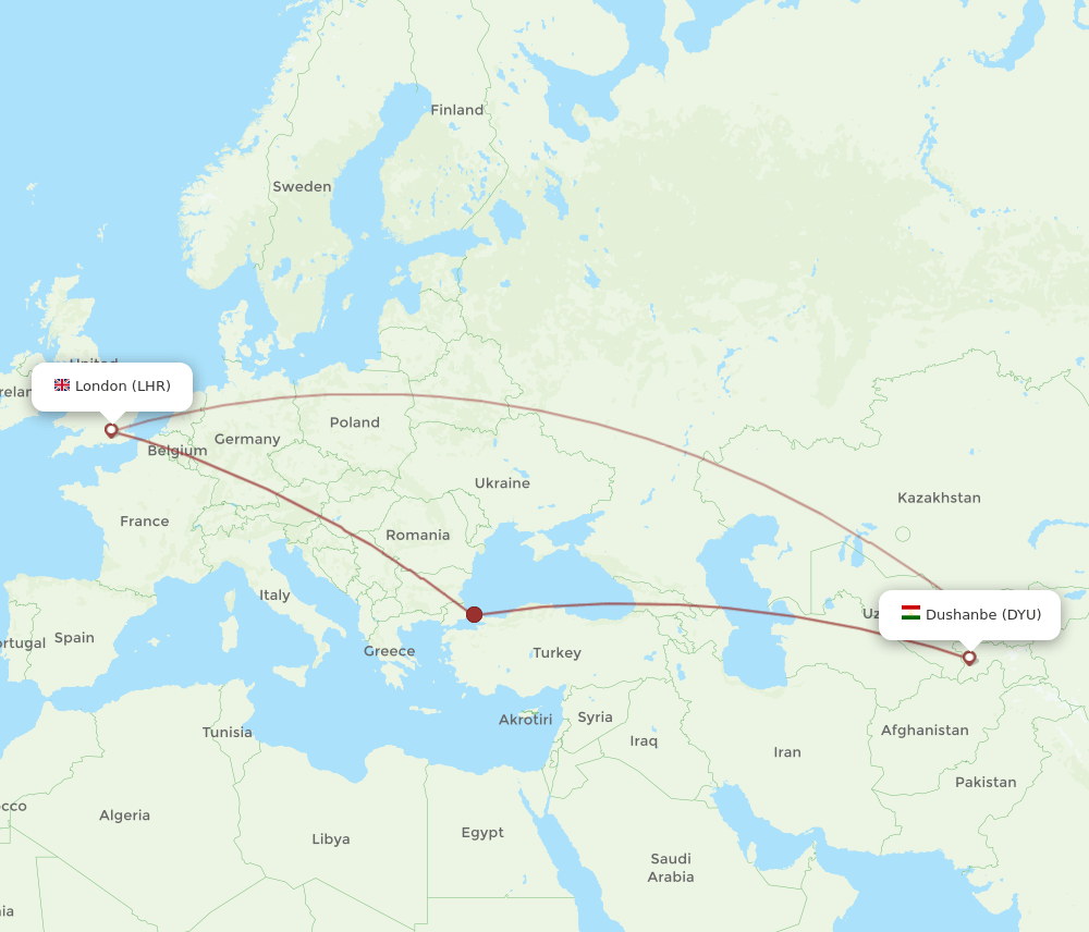 LHR-DYU flight routes