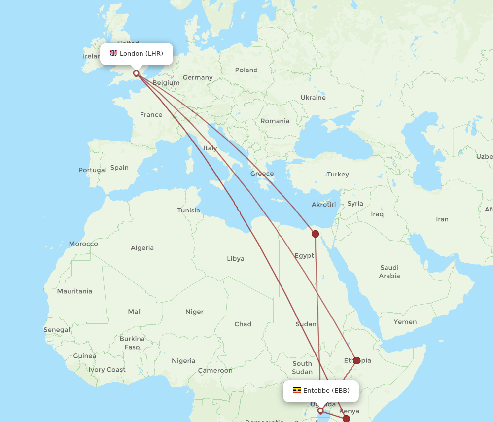 LHR to EBB flights and routes map
